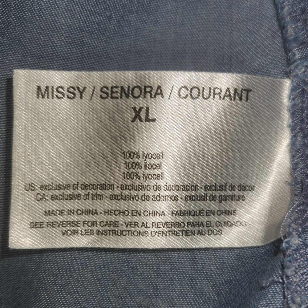 Vintage America Chambray Top Women's XL Blue Embroidered Peasant Boho Western - Picture 7 of 8
